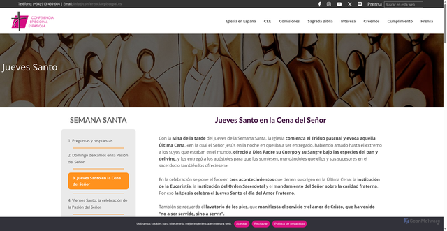 Security scan screenshot of https://www.conferenciaepiscopal.es/creemos/semana-santa/jueves-santo/
