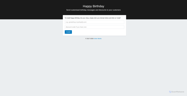 Security scan screenshot of https://happybirthday.unionworks.app