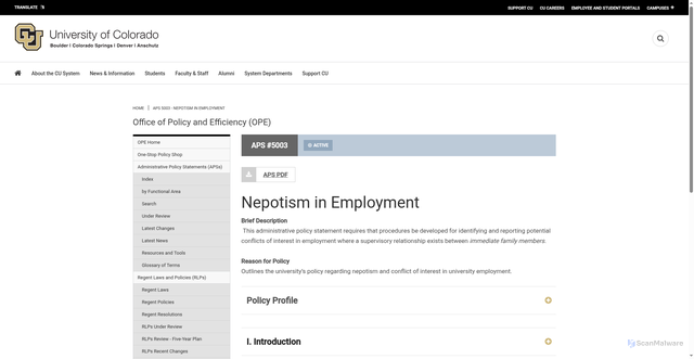 Security scan screenshot of https://www.cu.edu/ope/aps/5003