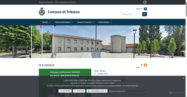 Security scan screenshot of https://www.comune.tribiano.mi.it/it-it/home