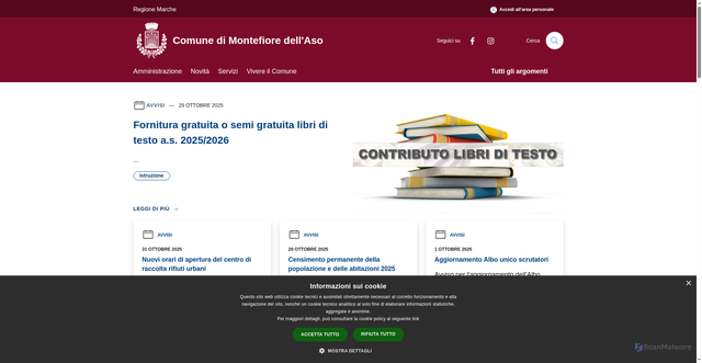 Security scan screenshot of https://www.comune.montefioredellaso.ap.it/it