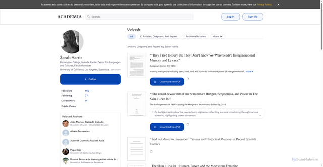Security scan screenshot of https://bennington.academia.edu/SarahHarris