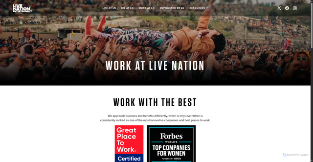 Security scan screenshot of https://www.livenationentertainment.com/careers