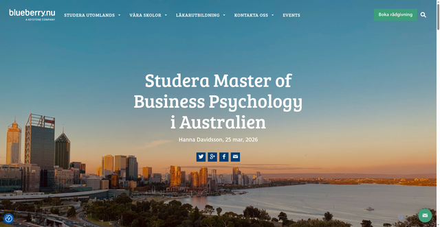 Security scan screenshot of https://www.blueberry.nu/utlandsstudiebloggen/studera-master-of-business-psychology-i-australien/?utm_source=zoho&utm_medium=nyhetsbrev&utm_campaign=mars26