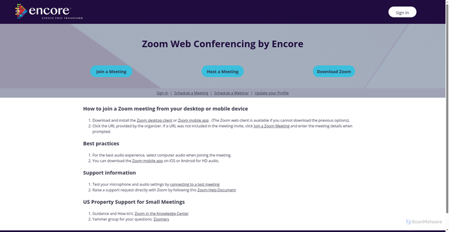 Security scan screenshot of https://encoreglobal.zoom.us