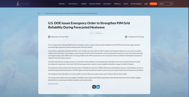 Security scan screenshot of https://www.ccarbon.info/news/u-s-doe-issues-emergency-order-to-strengthen-pjm-grid-reliability-during-forecasted-heatwave/