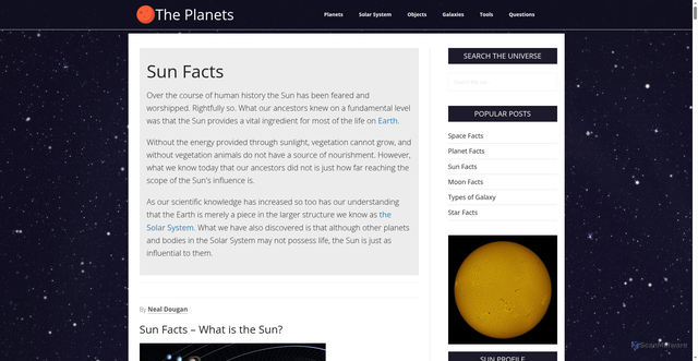 Security scan screenshot of https://theplanets.org/the-sun/