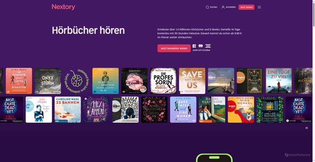 Security scan screenshot of https://nextory.com/