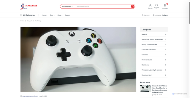 Security scan screenshot of https://marliyas.com/category/machinery/