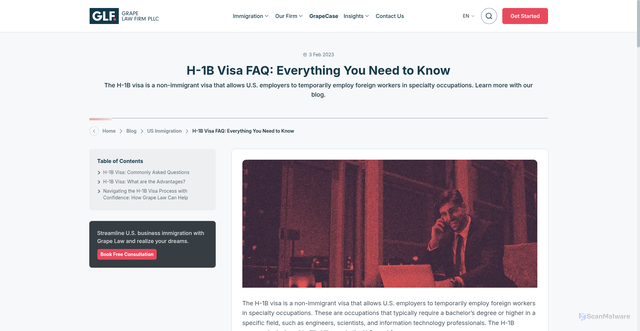 Security scan screenshot of https://www.grapelaw.com/blog/us-immigration/h-1-b-visa-faq-everything-you-need-to-know