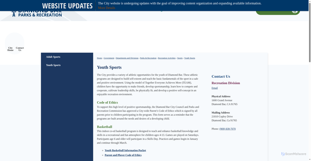 Security scan screenshot of https://www.diamondbarca.gov/226/Youth-Sports
