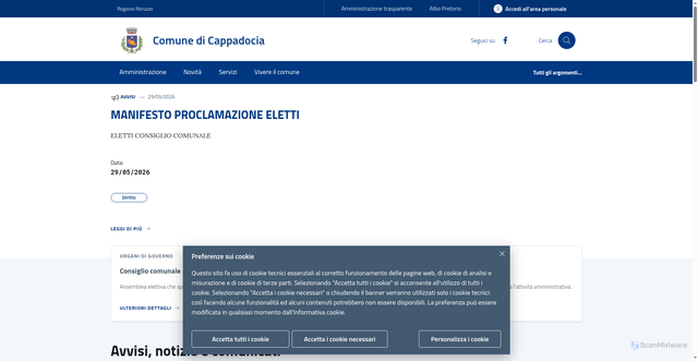 Security scan screenshot of https://www.comune.cappadocia.aq.it