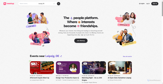Security scan screenshot of https://www.meetup.com/