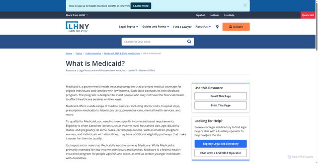 Security scan screenshot of https://www.lawhelpny.org/resource/what-is-medicaid