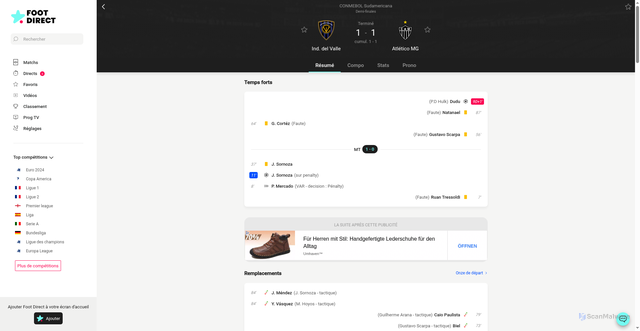Security scan screenshot of https://www.foot-direct.com/live/5654555620581113200-independiente-valle-vs-atletico-mineiro