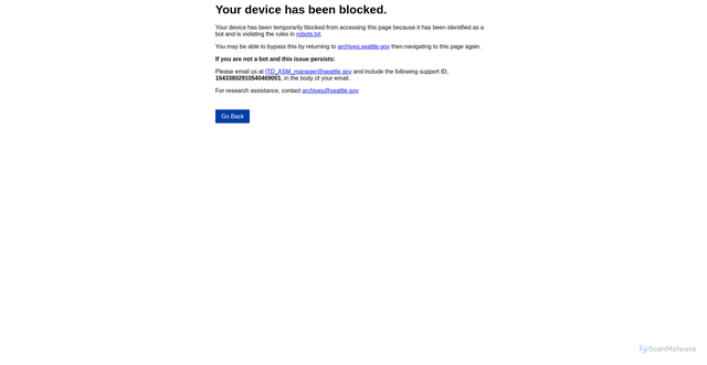 Security scan screenshot of archives.seattle.gov