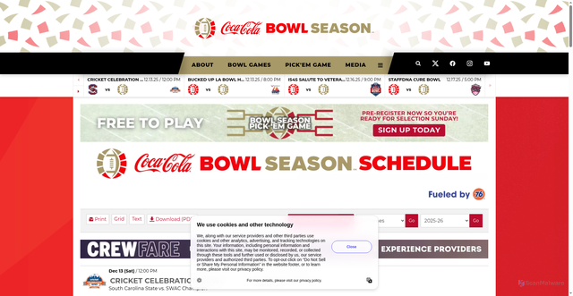 Security scan screenshot of https://bowlseason.com/sports/bowl/schedule/2025-26
