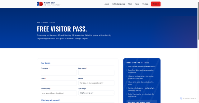 Security scan screenshot of https://nzcpe-site.pages.dev/register-visitor.html