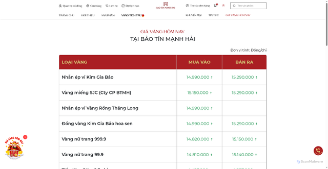 Security scan screenshot of https://baotinmanhhai.vn/gia-vang-hom-nay