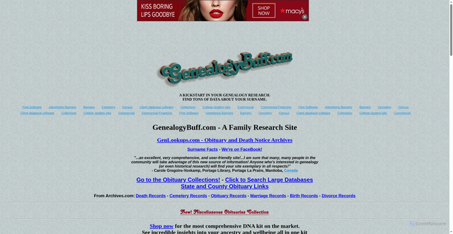 Security scan screenshot of https://genealogybuff.com
