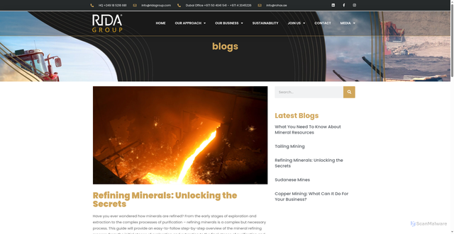 Security scan screenshot of https://ridagroup.com/blog/refining-minerals-unlocking-the-secrets/