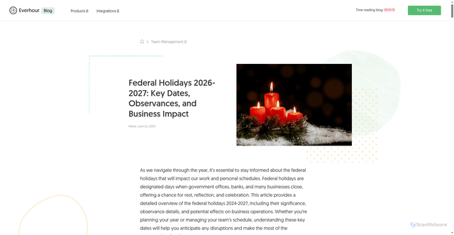 Security scan screenshot of https://everhour.com/blog/federal-holidays/