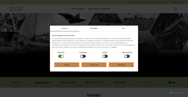 Security scan screenshot of https://www.statensmuseermtf.se/