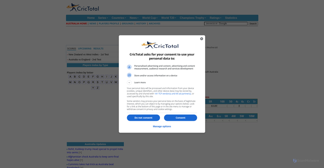 Security scan screenshot of https://australia.crictotal.com/profile/jake-weatherald.php