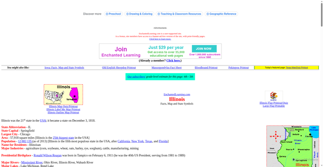 Security scan screenshot of https://www.enchantedlearning.com/usa/states/illinois/