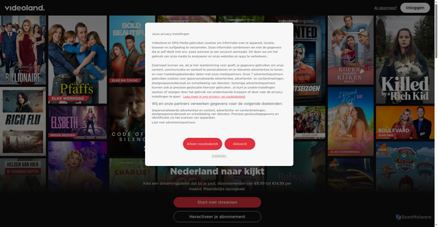 Security scan screenshot of https://videoland.com