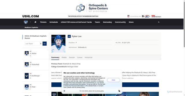 Security scan screenshot of https://madcapshockey.com/sports/mhockey/roster/ryker-lee/237