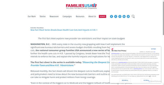 Security scan screenshot of https://www.familiesusa.org/press-releases/new-fact-sheet-series-breaks-down-health-care-cuts-and-impacts-in-h-r-1/