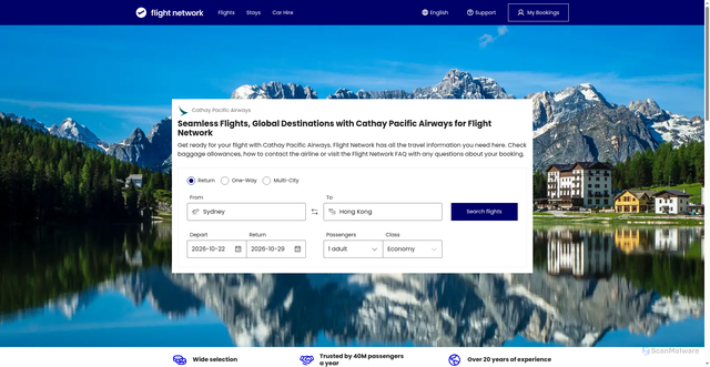Security scan screenshot of https://au.flightnetwork.com/c/carriers/CX-Cathay-Pacific-Airways