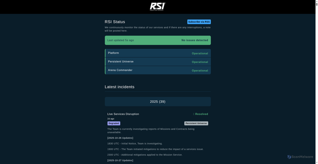 Security scan screenshot of https://status.robertsspaceindustries.com/