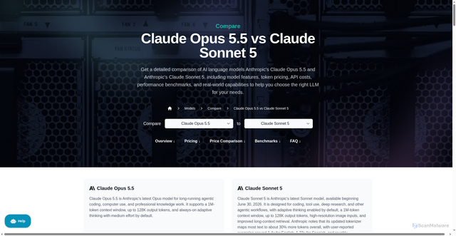 Security scan screenshot of https://docsbot.ai/models/compare/claude-opus-5-5/claude-sonnet-5