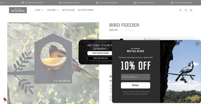 Security scan screenshot of https://metalbird.com/products/bird-feeder-1?srsltid=AfmBOoouCtkoMeBEx4sgNcDjFdbj9O_HQ5DosJizXpsePO_sujgXoRTX