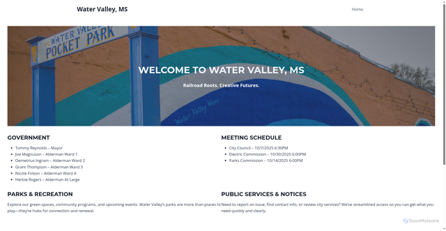 Security scan screenshot of https://watervalleyms.gov/