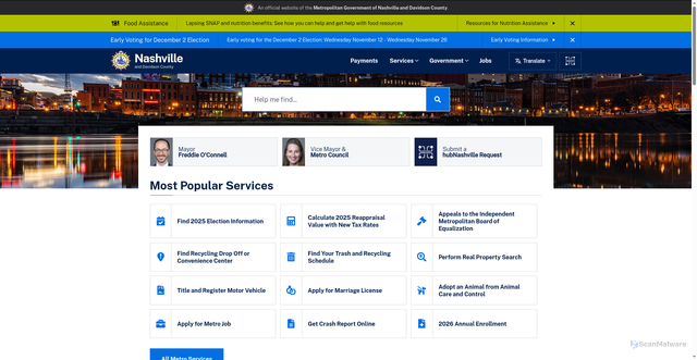 Security scan screenshot of https://www.nashville.gov/