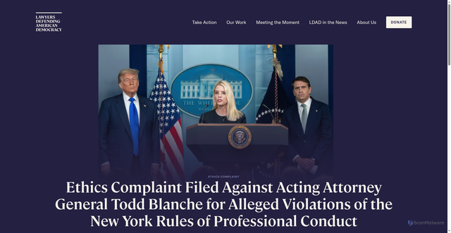 Security scan screenshot of https://ldad.org/letters-briefs/complaint-todd-blanche