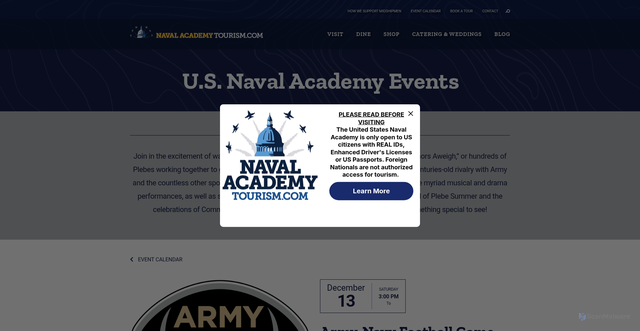 Security scan screenshot of https://navalacademytourism.com/event-listing/army-navy-game-2025