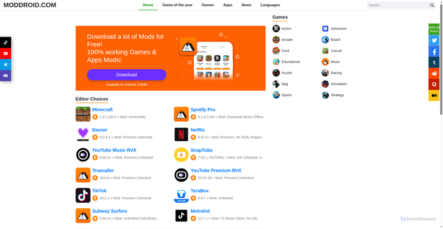 Security scan screenshot of https://moddroid.com