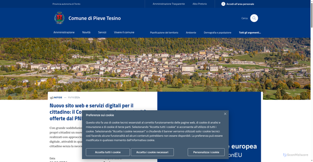 Security scan screenshot of https://www.comune.pievetesino.tn.it