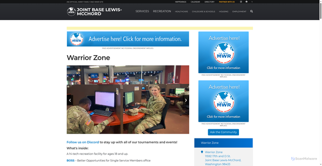 Security scan screenshot of https://jblm.armymwr.com/programs/warrior-zone