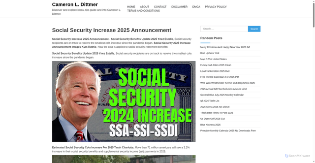 Security scan screenshot of https://cameronldittmer.pages.dev/wmjch-new-social-security-increase-2025-announcement-ayoal/