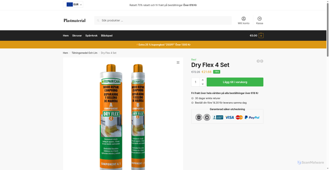 Security scan screenshot of https://www.plastmaterialbutik.com/product/dry-flex-4-set/