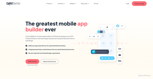 Security scan screenshot of https://goodbarber.com