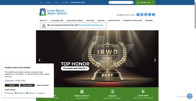 Security scan screenshot of https://www.irwd.com/