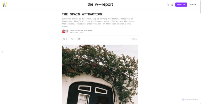 Security scan screenshot of https://thewreport.substack.com/p/the-spain-attraction