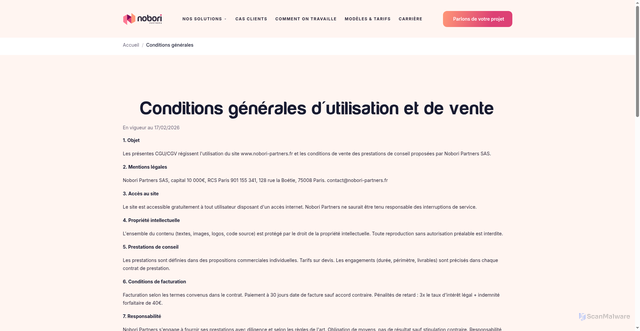 Security scan screenshot of https://nobori-website.pages.dev/conditions-generales/
