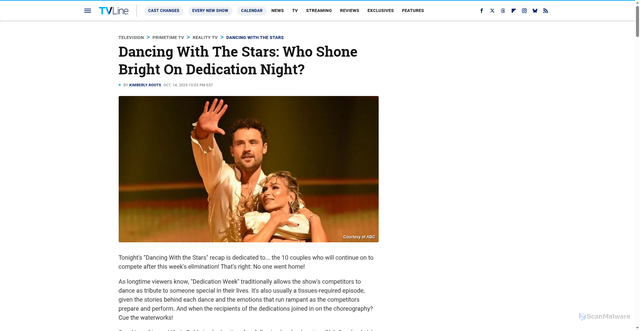 Security scan screenshot of https://www.tvline.com/1997290/dancing-with-the-stars-season-34-episode-5-recap-no-elimination/